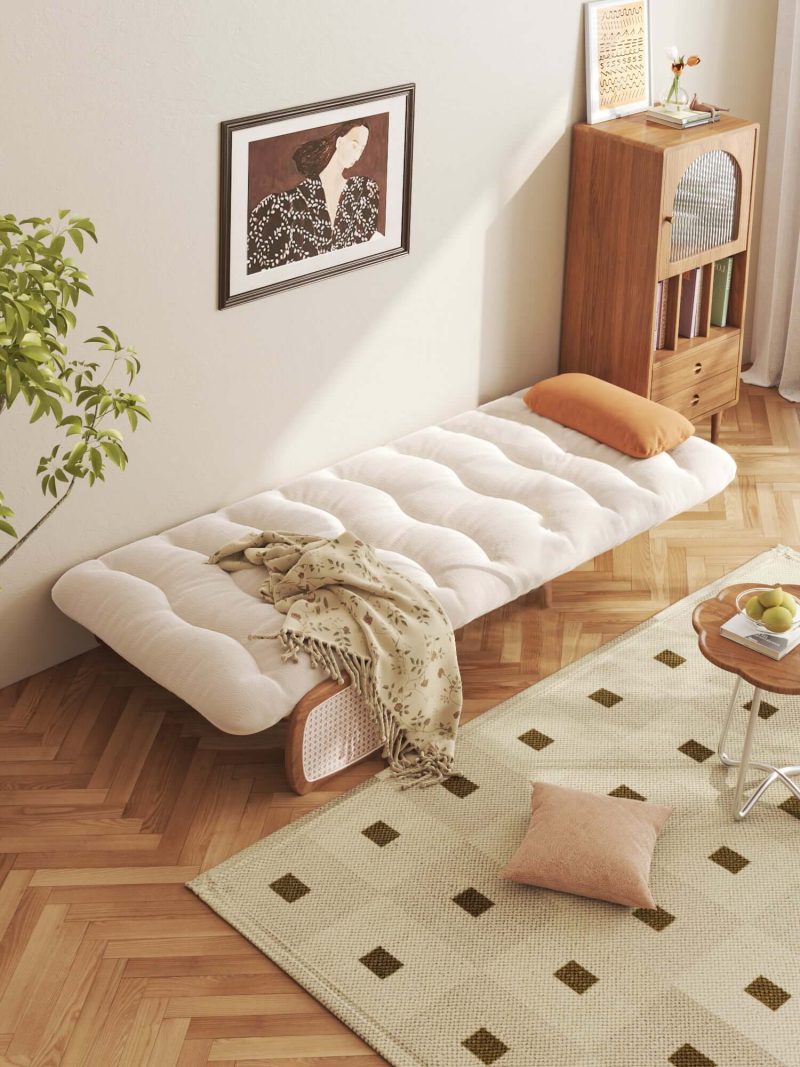 JASIWAY 3-in-1 Beige Folding Sofa Bed Cotton & Linen Convertible Sofa