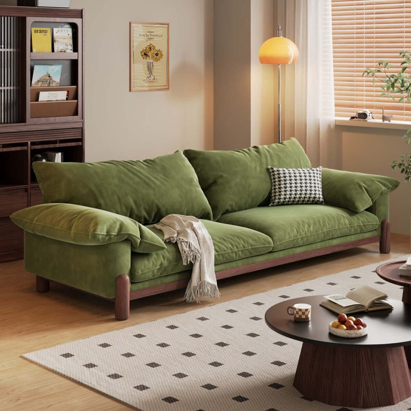 JASIWAY Wooden Three-Seater Sofa with Armrests – Oversized Comfort and Style