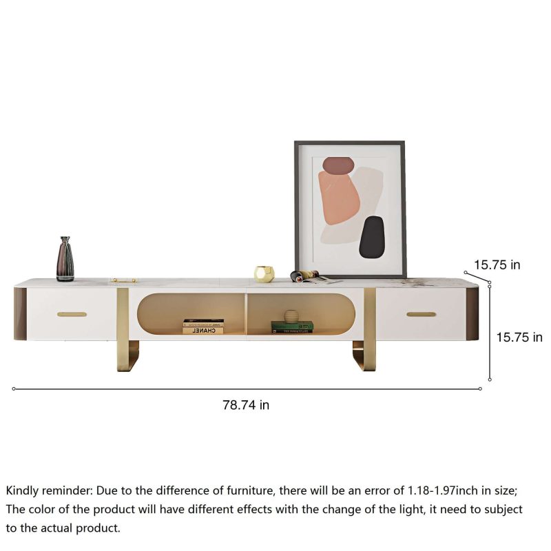 JASIWAY Modern 78.74'' TV Stand Glass Door Media Console with 2 Drawers and Storage Space