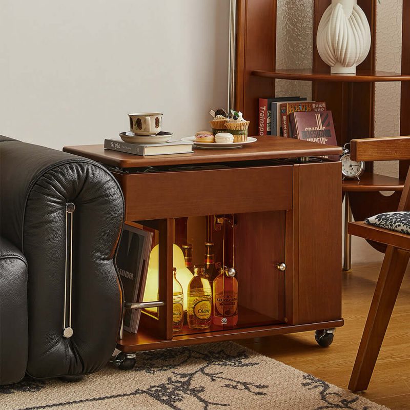 JASIWAY Solid Wood Multi-functional Adjustable Mobile Side Cabinet with Lift up Table Top