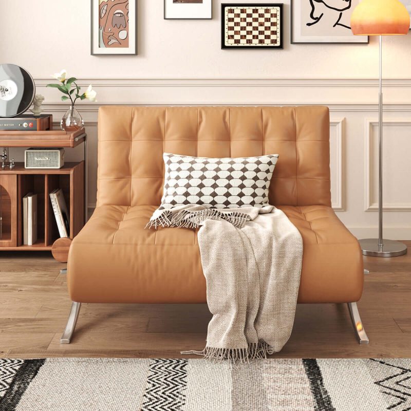 JASIWAY Retro Leather Lazy Barcelona Sofa Chair with Metal Leg