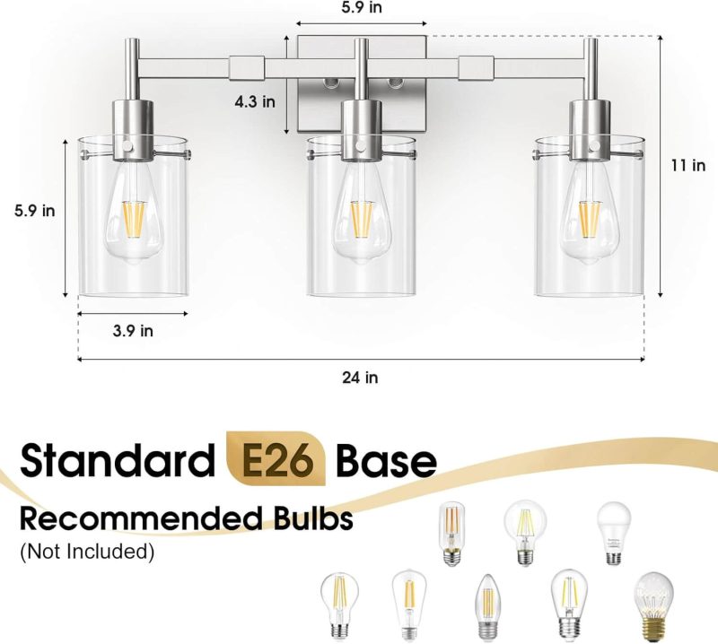 Amazon Bathroom Light Fixtures Large Size,3-Light Black and Gold Bathroom Vanity Lights,Modern Farmhouse,For Vanity Light Fixtures Over Mirror,For Wall Sconces Bedrooms Hallways Bathrooms,Clear Glass Shade