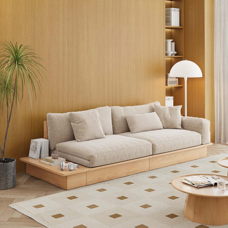 JASIWAY Modern Pull-Out Floor Sofa Bed with Reversible Armrests & Lift-Top Storage