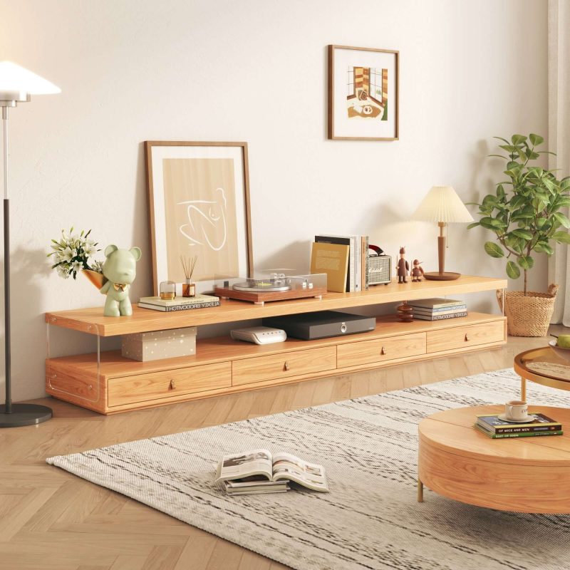 JASIWAY Wood Media Center TV Stand with Shelves and 4-Drawer