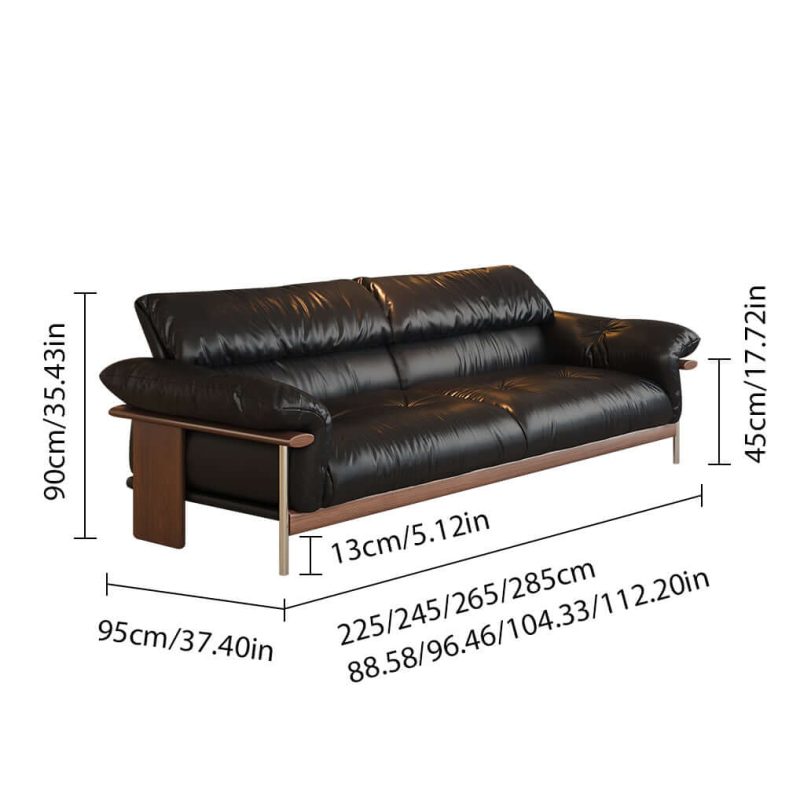 JASIWAY Three-Seater Sofa with Straight-Line Design & Top-grain Leather Upholstery