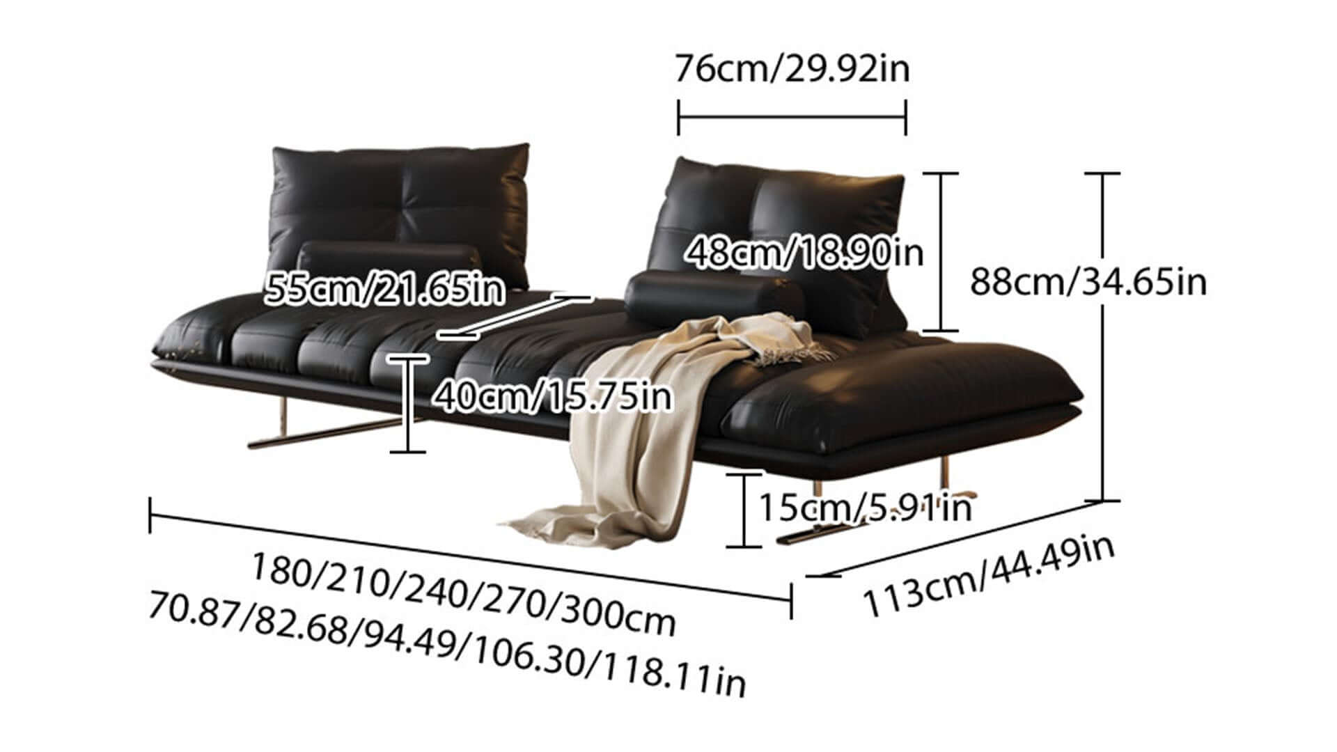 Dimension of Living Room Double Sided Sofa with Leather Upholstery