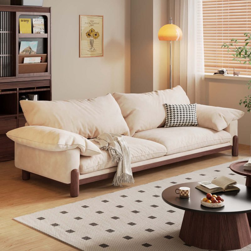 JASIWAY Wooden Three-Seater Sofa with Armrests – Oversized Comfort and Style