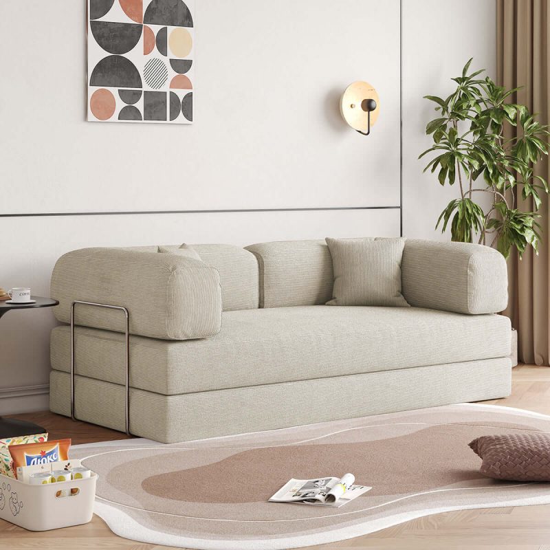 JASIWAY 78.7'' Compress Upholstered Convertible Sofa Bed with Corduroy Fabric