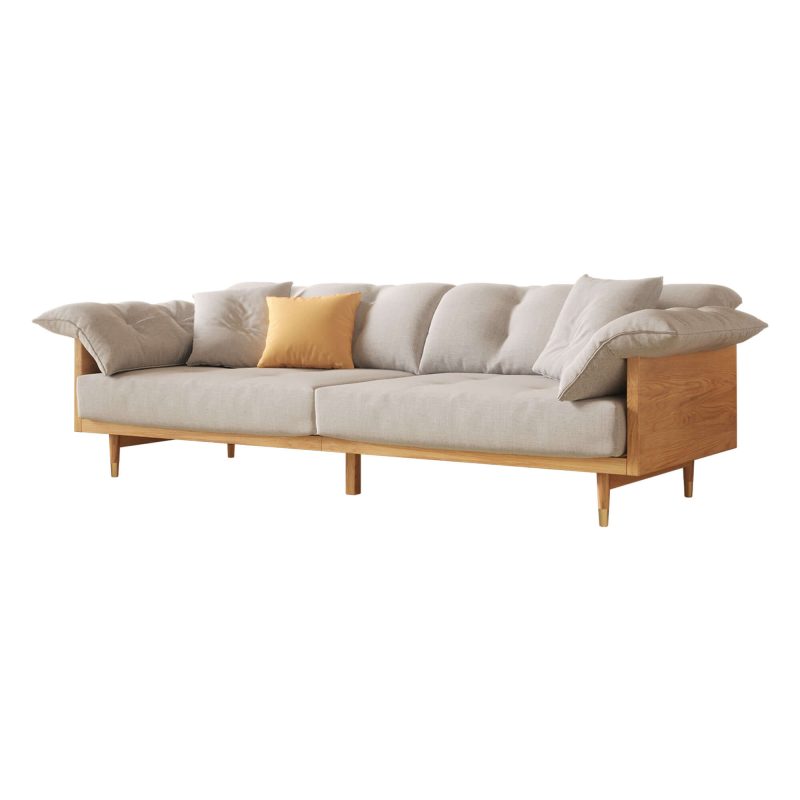 JASIWAY Modern 3-Seat Upholstered Cotton Linen Sofa Solid Wood Frame Sofa