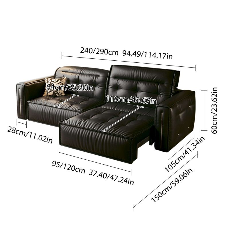 JASIWAY Retro Leather Pull Out Couch Bed – Electric & Smart Remote Convertible