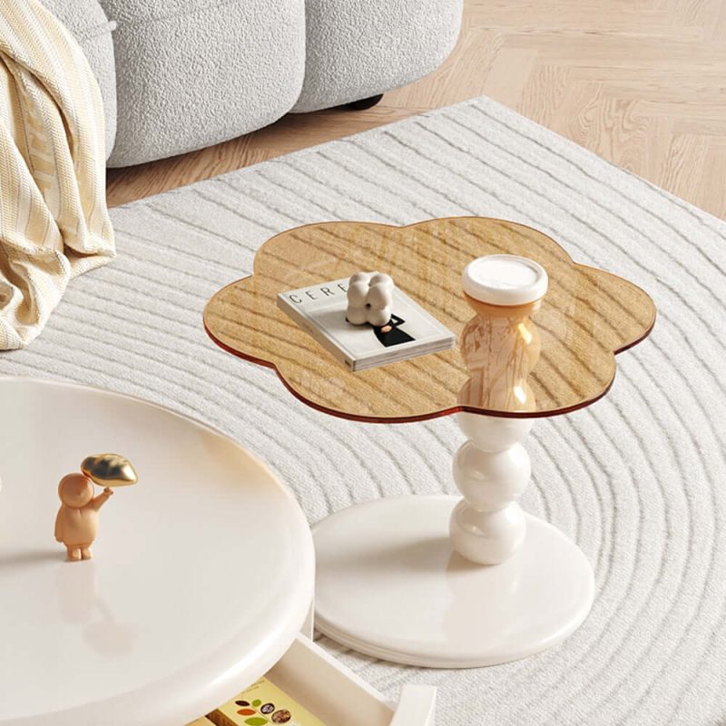 JASIWAY Round Rotating Nesting Coffee Table Set of 2 Tea Glass Side Table with 2 Drawers