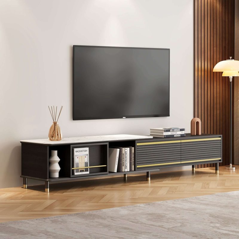 JASIWAY Modern Rectangle TV Stand  Black Media Console with 3 Drawers