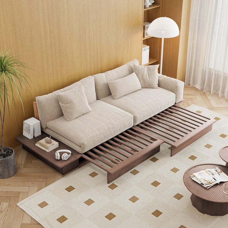 JASIWAY Modern Pull-Out Floor Sofa Bed with Reversible Armrests & Lift-Top Storage
