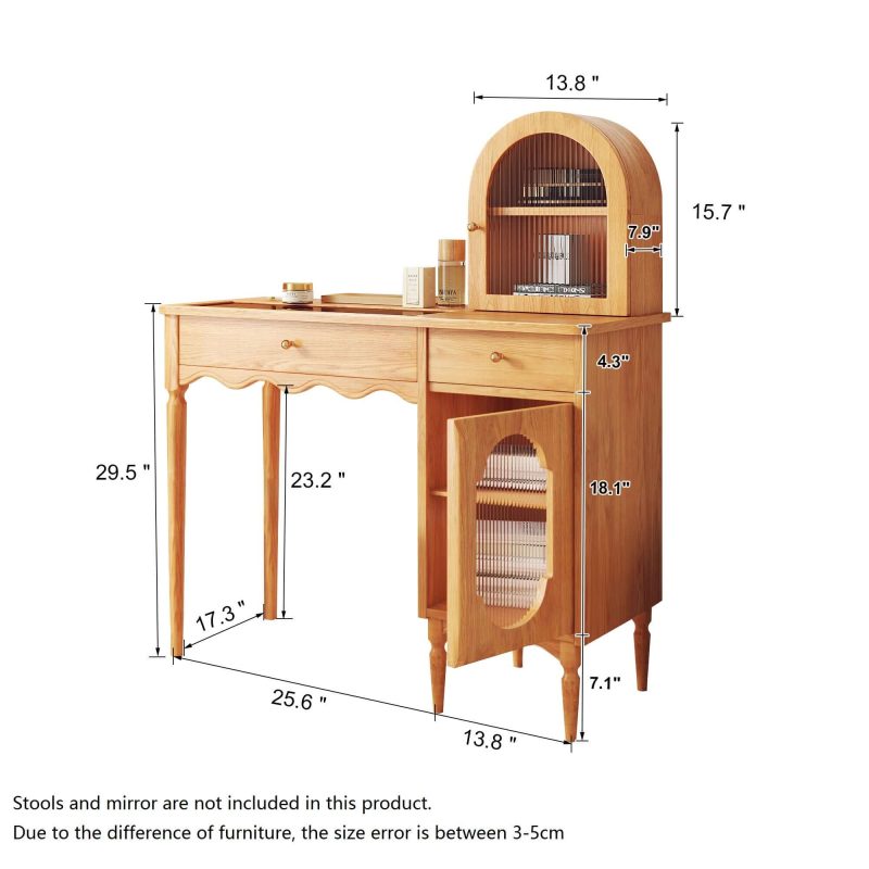 JASIWAY Wooden Makeup Vanity Set with Jewelry Storage & Side Cabinet
