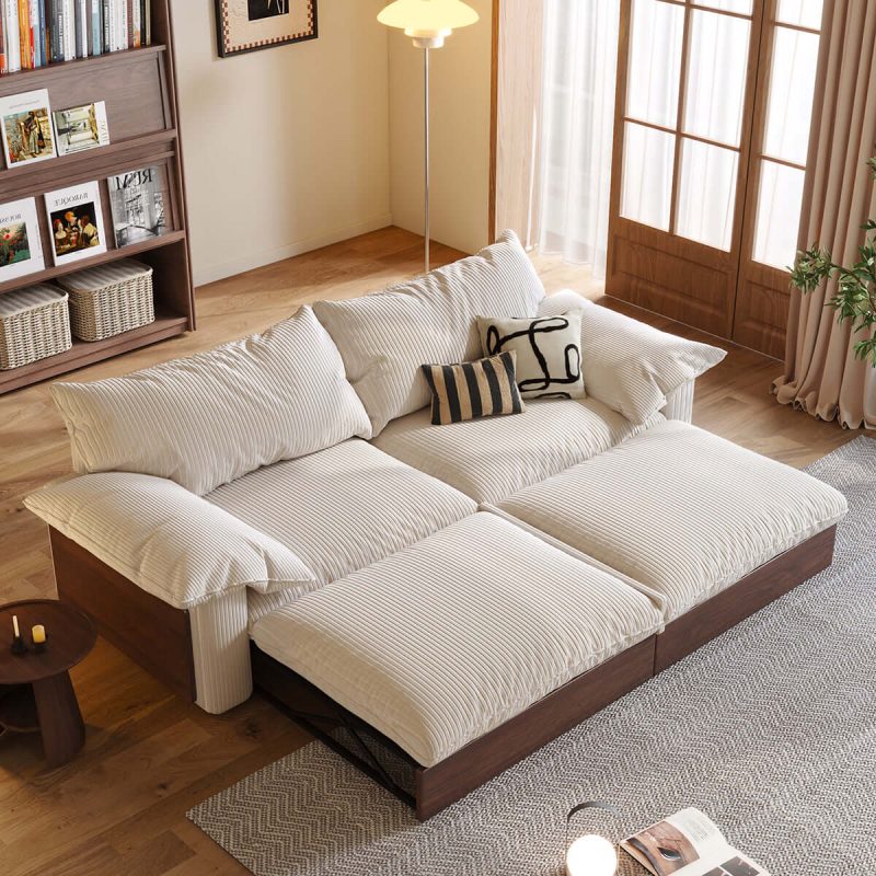 JASIWAY Japandi Pull-out Sofa Bed with Three Fabric Options Available