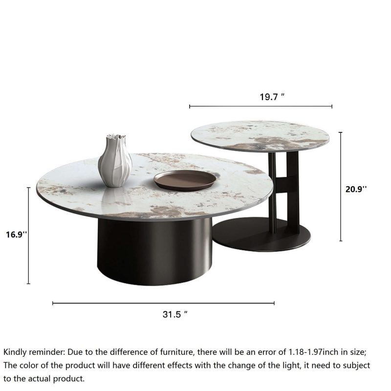 JASIWAY Black & Gold Round Nesting Coffee Table with Sintered Stone Top