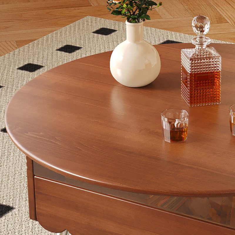 JASIWAY Retro Round Coffee Table with Multi-functionality Adjustable Height and Mobility