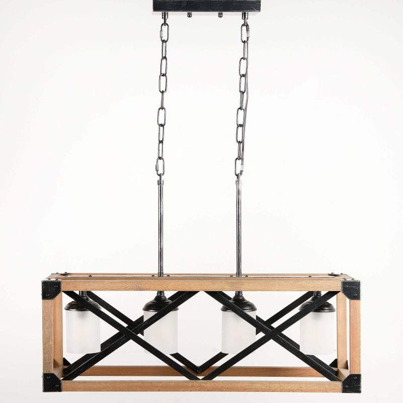 JASIWAY 4-light Rectangle Farmhouse Pendant with Wood Accents
