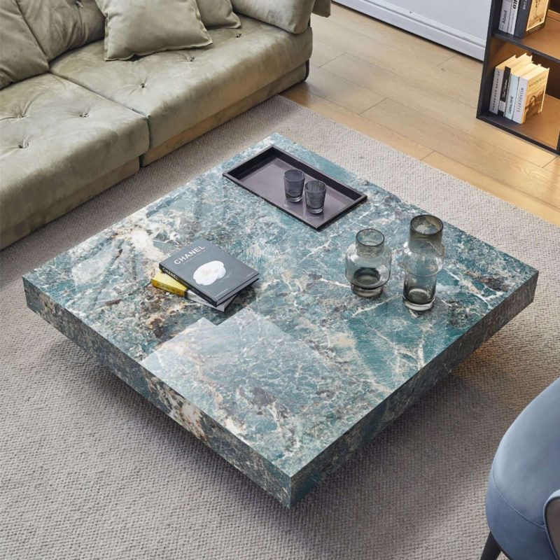 JASIWAY Luxury Square Marbling Coffee Table with Metal Legs