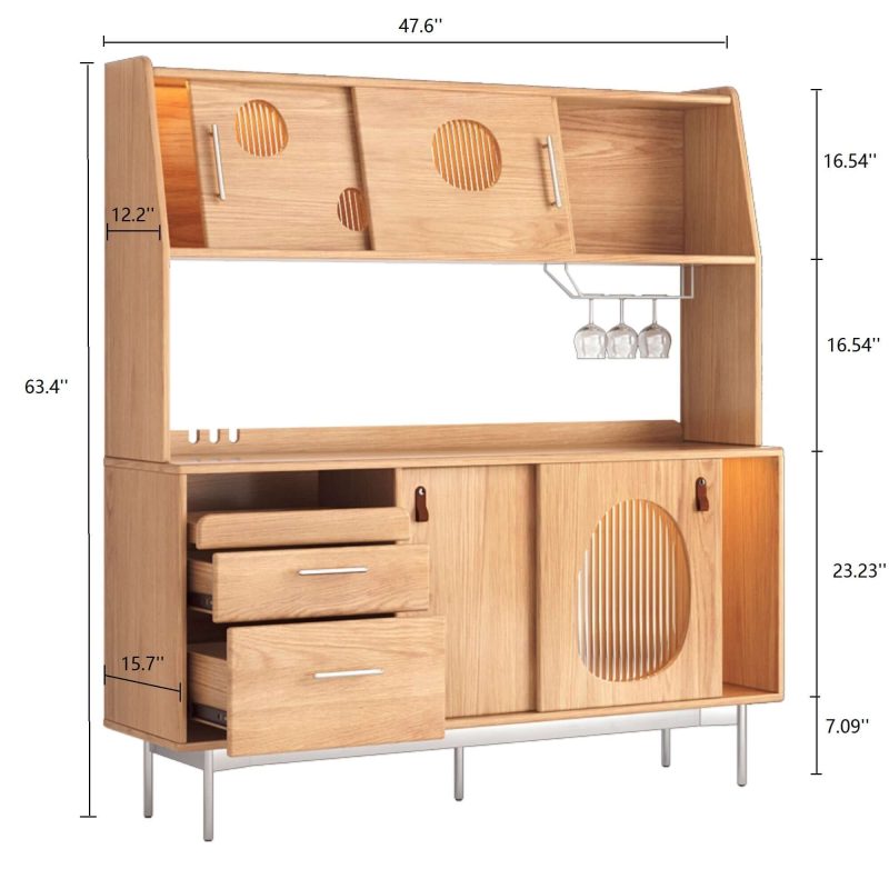 JASIWAY Large Capacity Kitchen Sideboard Wooden Sideboard with Wine Cabinet Two Layers Design