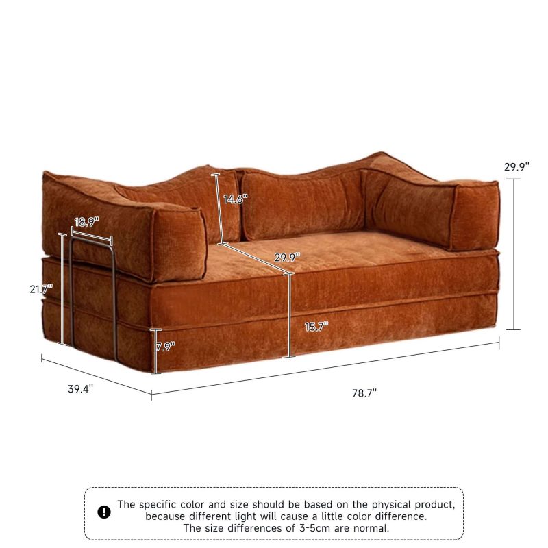 JASIWAY Corduroy Fabric 78.7" Compressed Sofa Bed Free DIY Couch with 3 Stainless Steel Frames