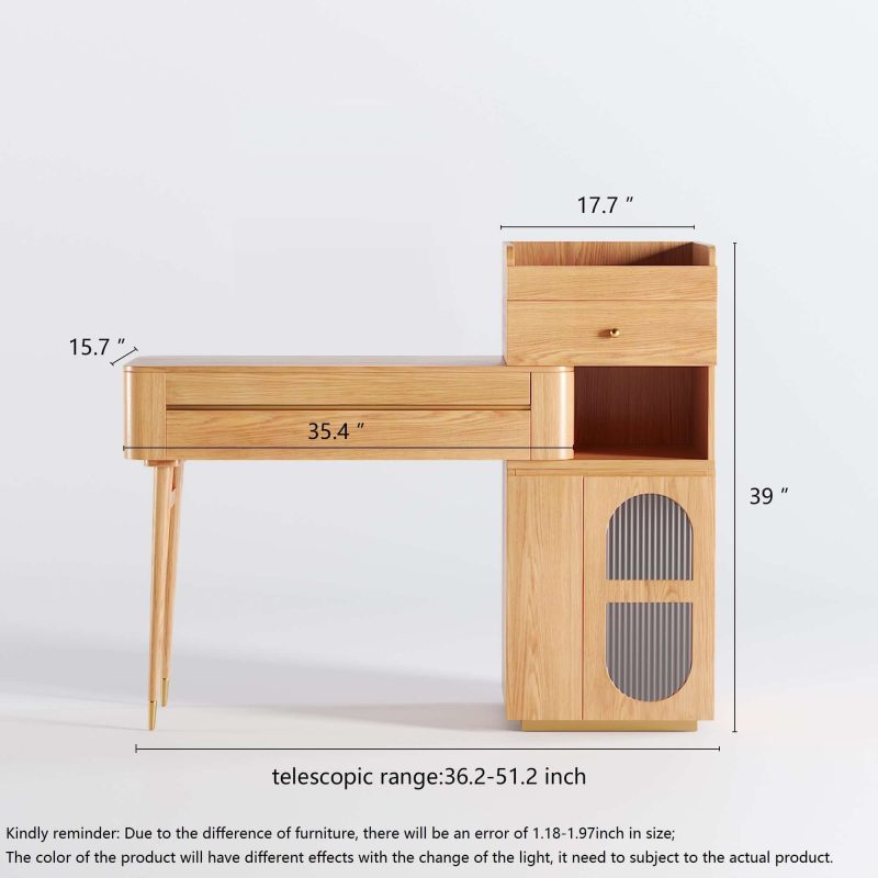 JASIWAY Wooden Makeup Vanity Table Large Capacity with Side Cabinet and Drawers