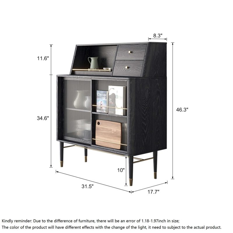 JASIWAY Black Side Cabinet Double Large Storages Sideboard