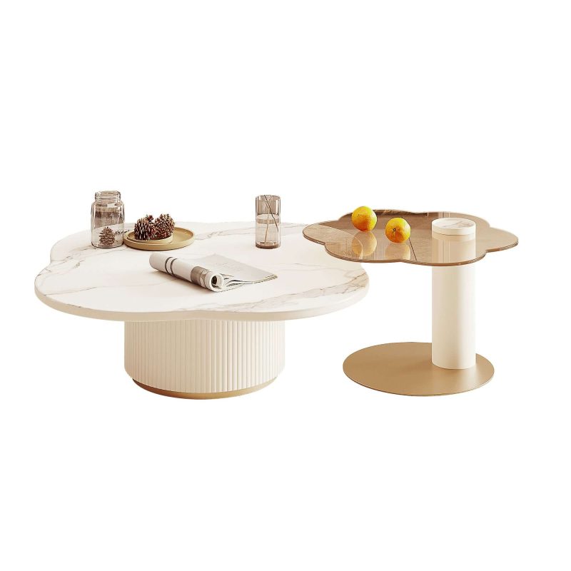 JASIWAY Modern White Slate Tea Table Table Side Combination for Living Room