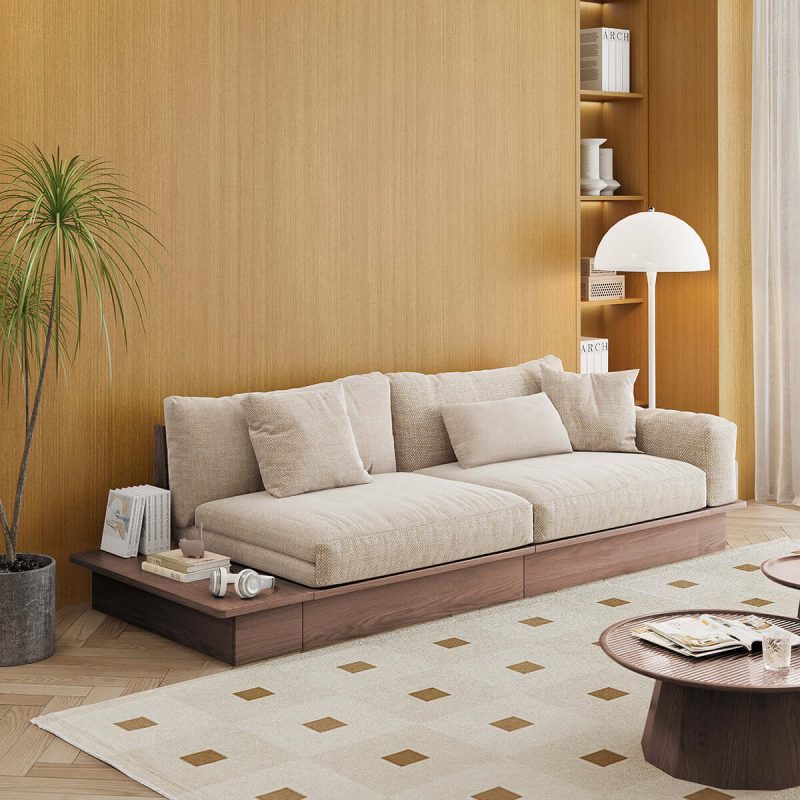 JASIWAY Modern Pull-Out Floor Sofa Bed with Reversible Armrests & Lift-Top Storage