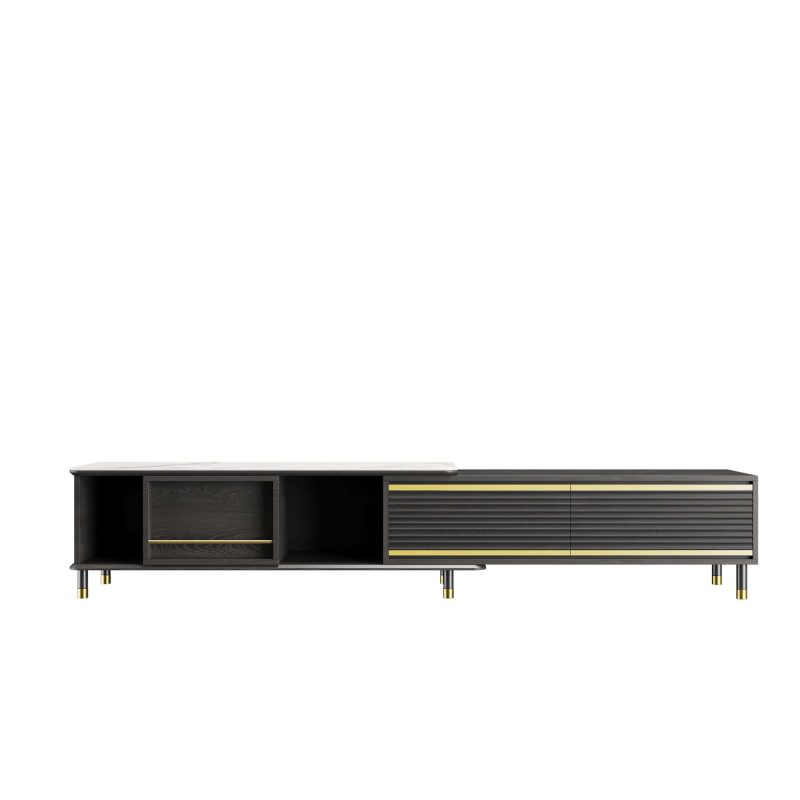 JASIWAY Modern Rectangle TV Stand  Black Media Console with 3 Drawers