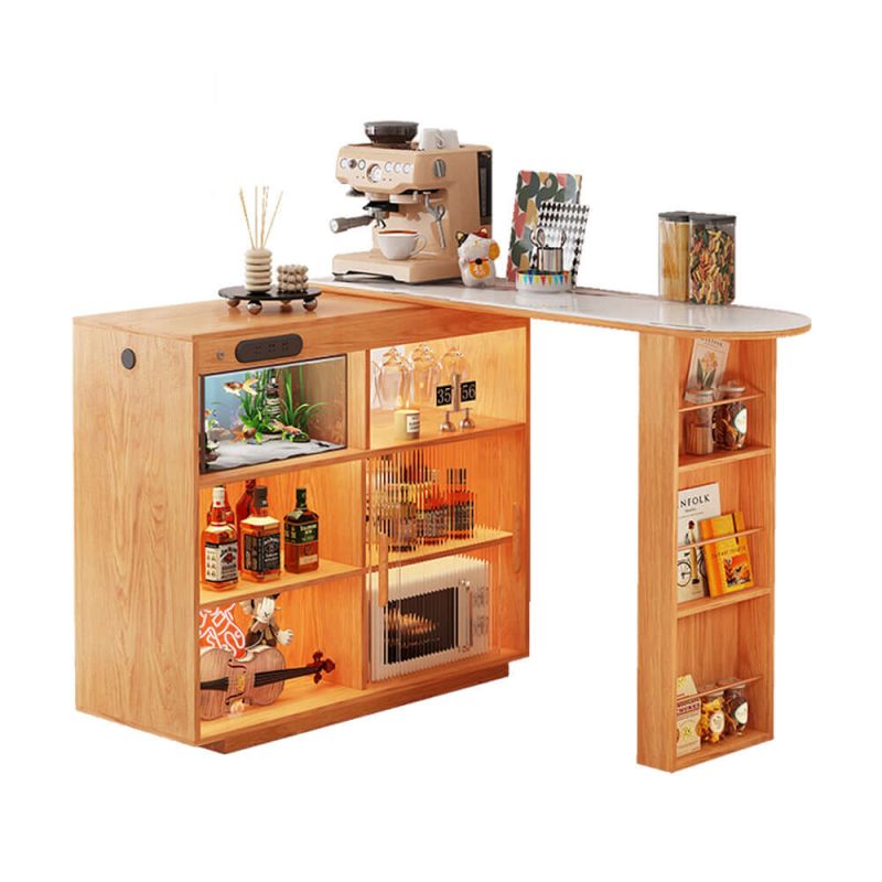 JASIWAY Expandable Solid Wood Bar Table with Mobile Island
