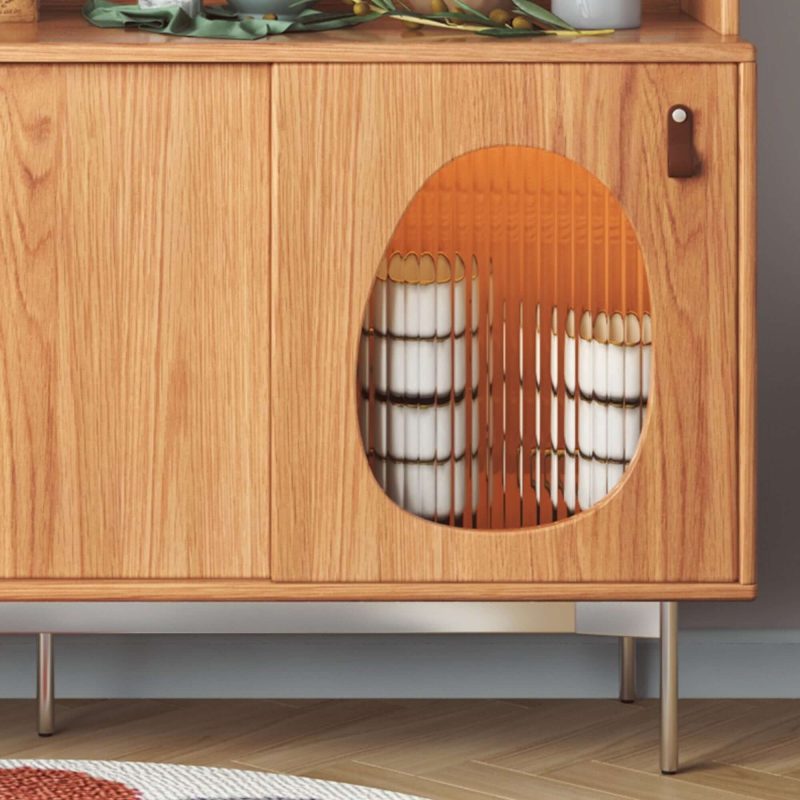 JASIWAY Large Capacity Kitchen Sideboard Wooden Sideboard with Wine Cabinet Two Layers Design