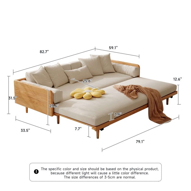 JASIWAY 82.68 Inches Modern Retractable Solid Wood Sleeper Sofa Bed