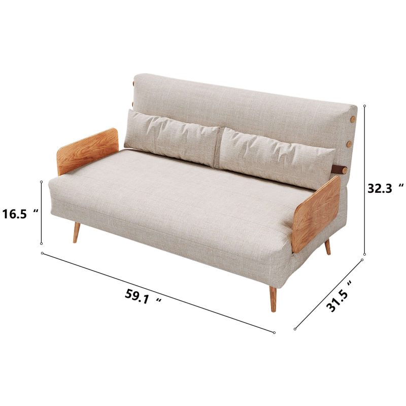 JASIWAY Beige & Brown Convertible Sofa Tech Fabric Upholstered Foldable Sofa