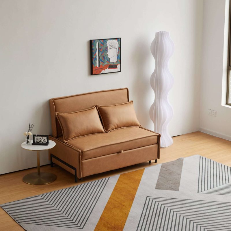 JASIWAY 35.4" Brown  Modern Double Loveseat Sleeper Durable and Easy to Clean Sofa Bed
