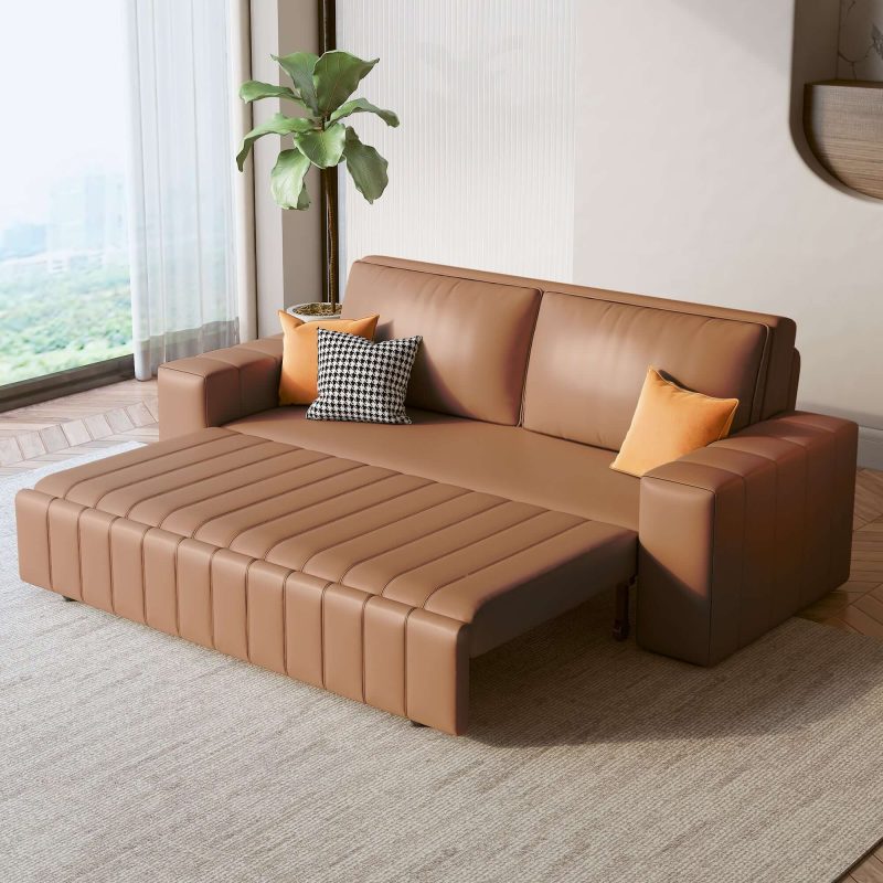 JASIWAY 62.99" Modern Upholstered Couch Bed Leather Sleeper Sofa with Storage Space