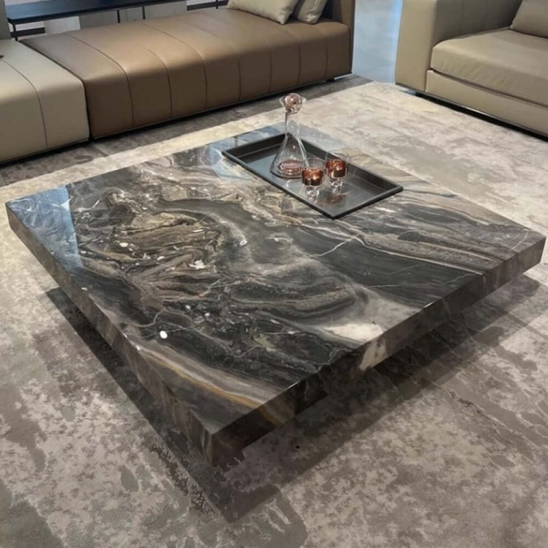JASIWAY Luxury Square Marbling Coffee Table with Metal Legs