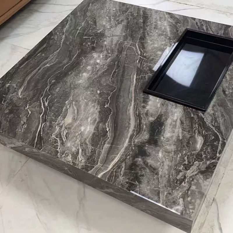JASIWAY Luxury Square Marbling Coffee Table with Metal Legs
