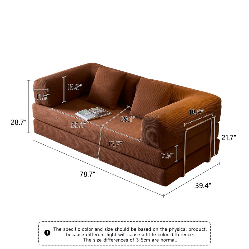 JASIWAY 78.7'' Compress Upholstered Convertible Sofa Bed with Corduroy Fabric