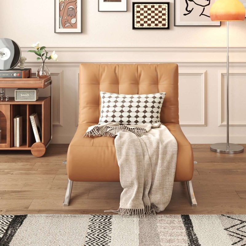 JASIWAY Retro Leather Lazy Barcelona Sofa Chair with Metal Leg