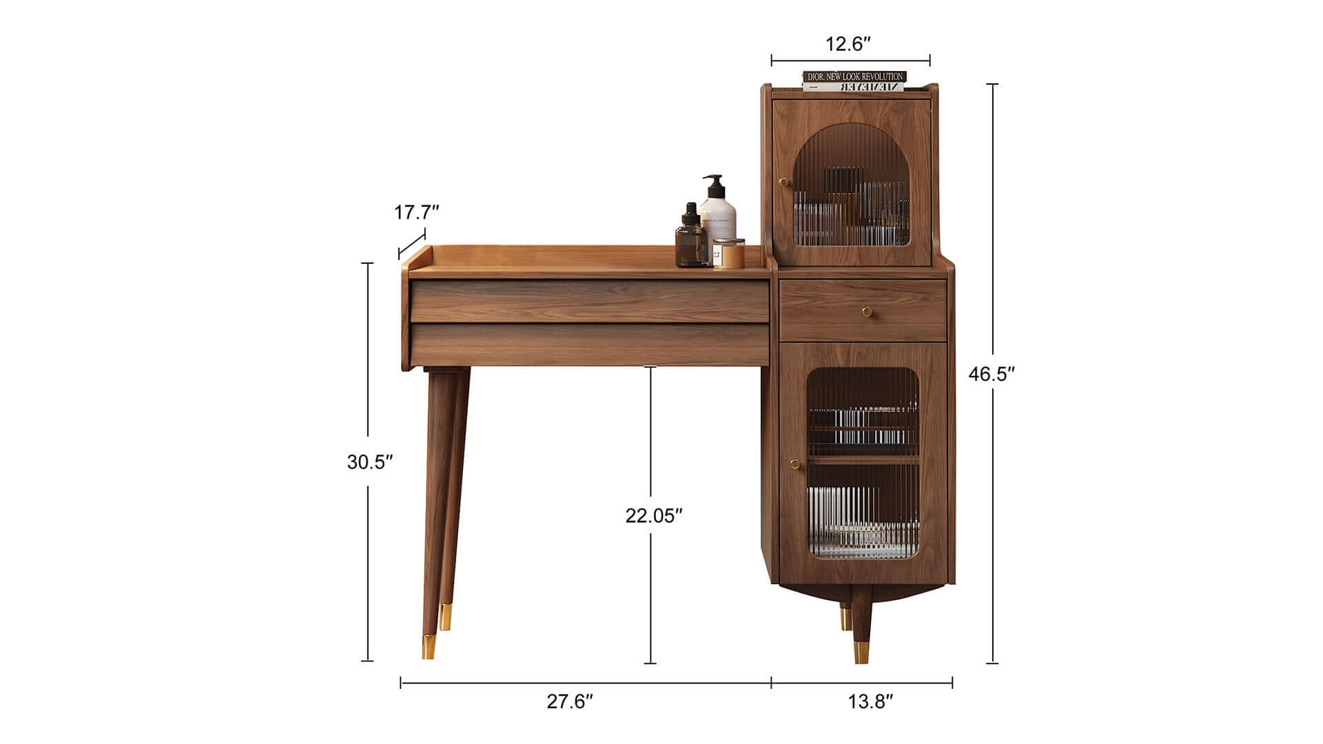 Dimension of Storage Dressing Table Wooden with Adjustable Side Cabinet Position