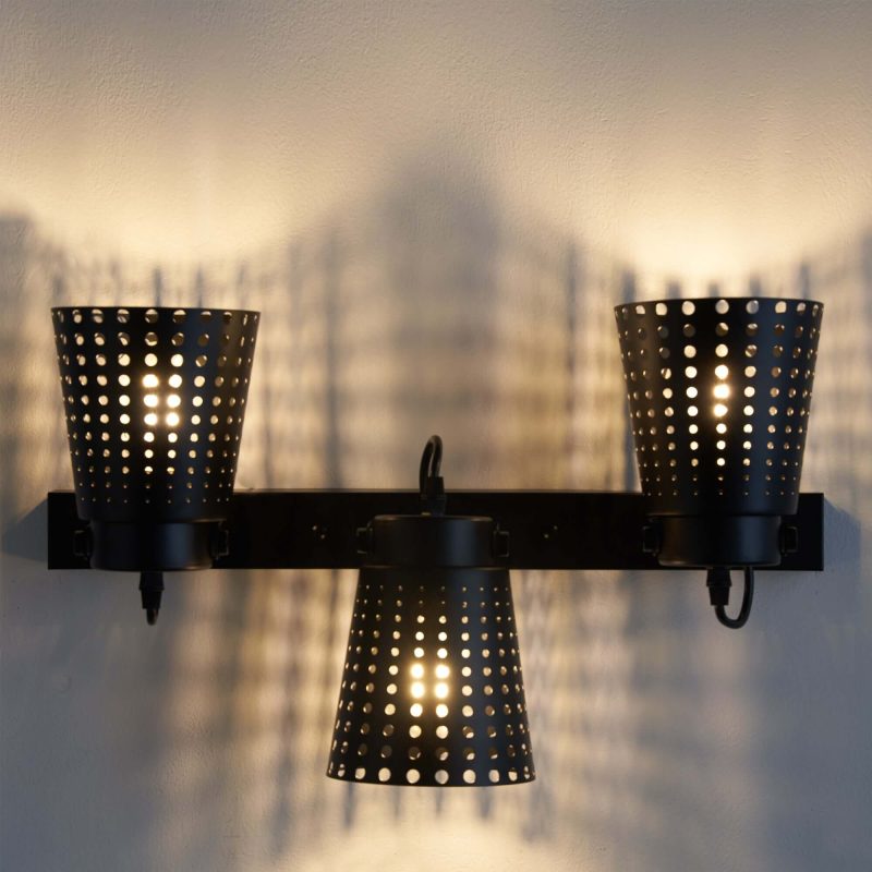 JASIWAY 3-Light Retro Iron Hollow Adjustable Black Industrial Style Plug in Wall Sconce Lighting