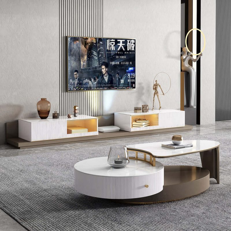 JASIWAY Modern Extendable Coffee Table with Storage Sintered Stone Top & Wood Frame