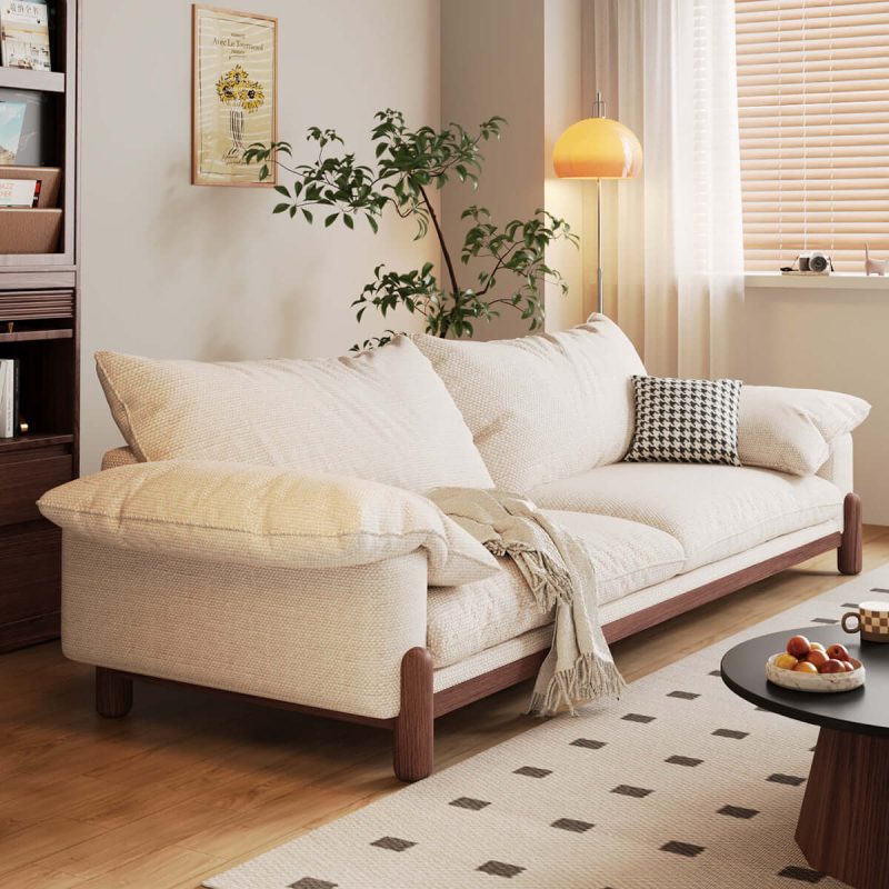 JASIWAY Wooden Three-Seater Sofa with Armrests – Oversized Comfort and Style
