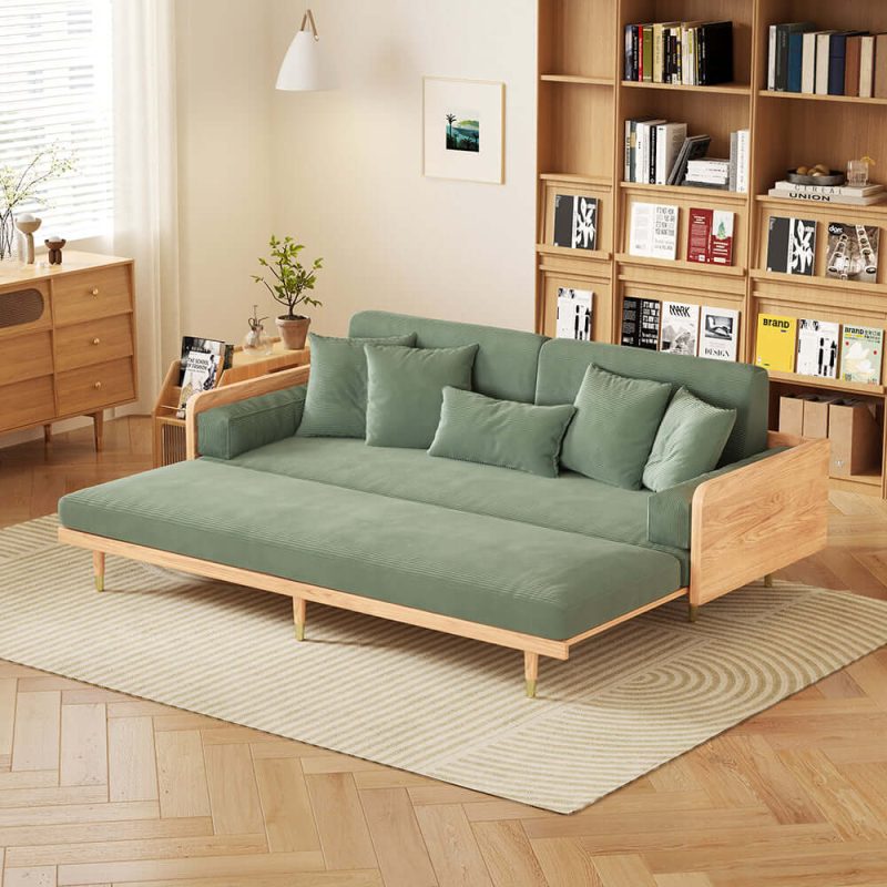 JASIWAY 3 Seater Sofa Bed with Wooden Frame – Pull-Out Design, Modern Convertible Couch