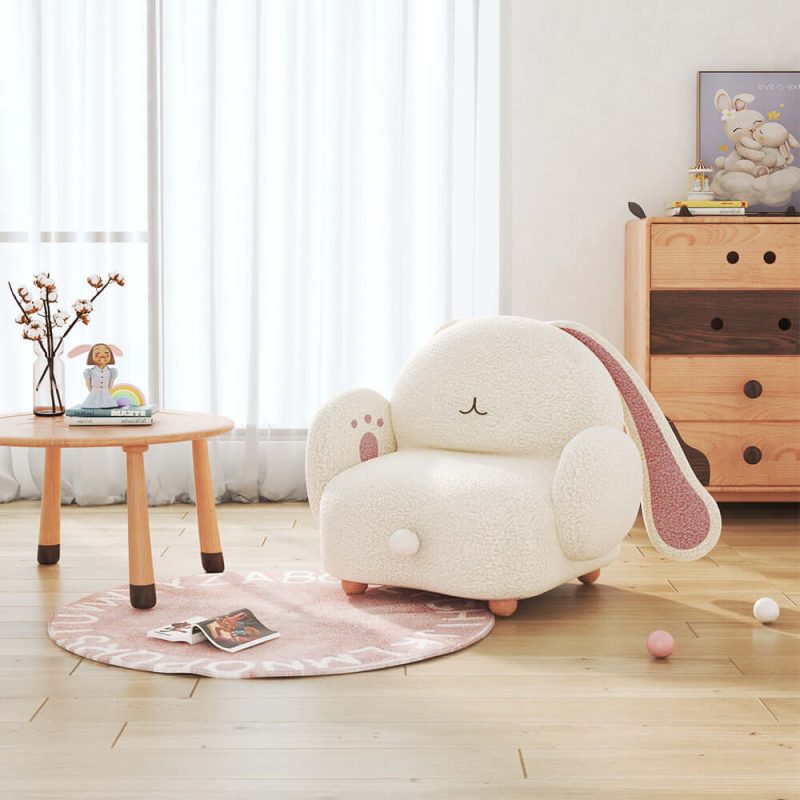 JASIWAY Little Bunny Kids Sofa Stool Teddy Fleece