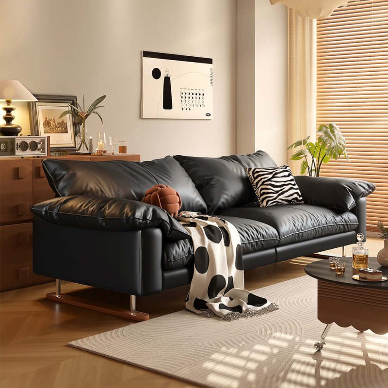 JASIWAY 86.61" Faux Leather Sofa Vintage Style for Living Room