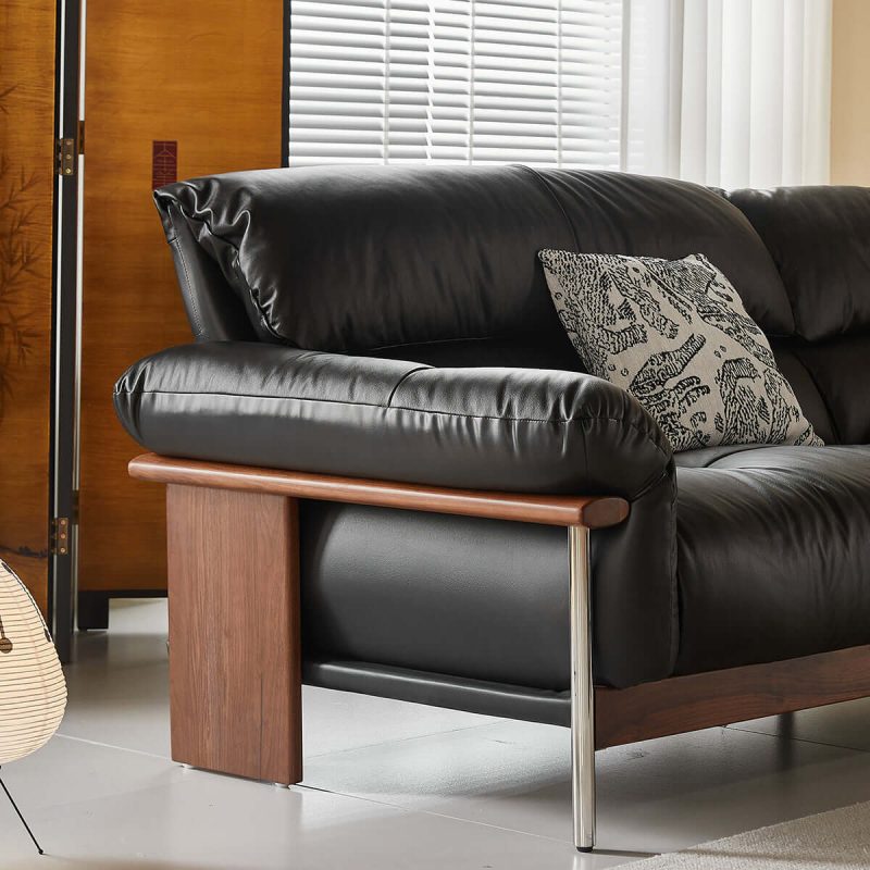 JASIWAY Three-Seater Sofa with Straight-Line Design & Top-grain Leather Upholstery