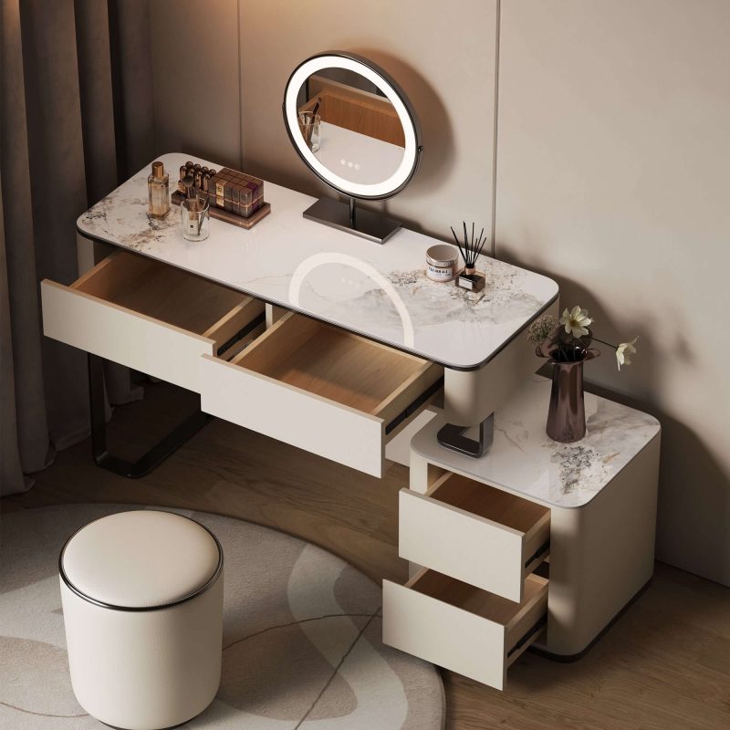 JASIWAY 3 Pieces Makeup Vanity Set with LED Mirror & Stool