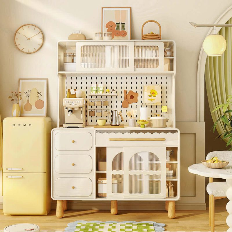 JASIWAY Wood Sideboard Perforated Storage Cabinet